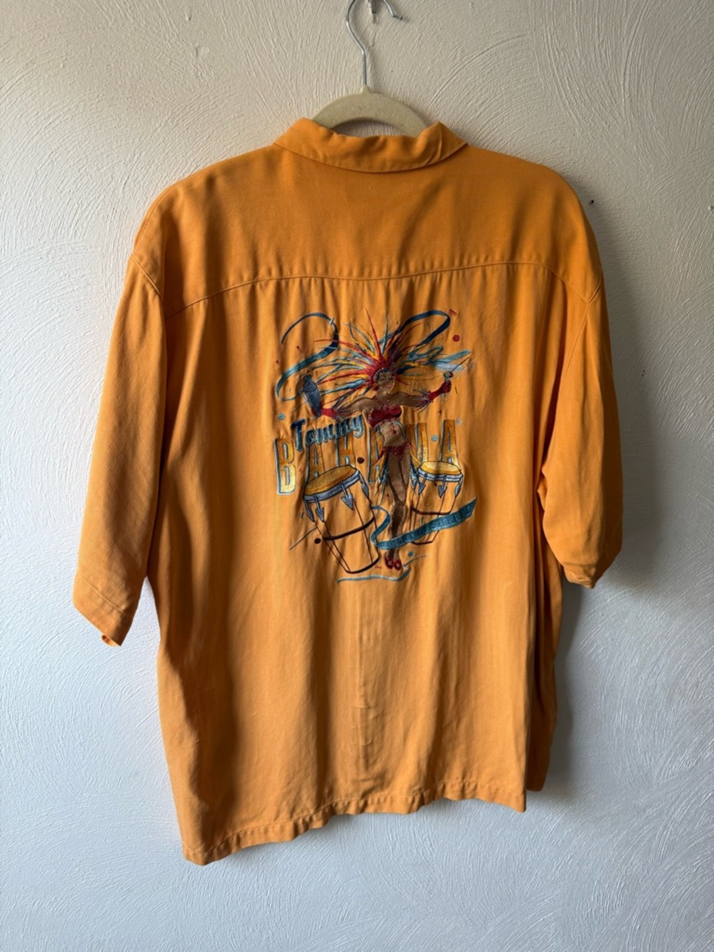 Tommy Bahama 100% Silk Embroidered Back Shirt L Tropical Resort Vacation Orange - Picture 3 of 6